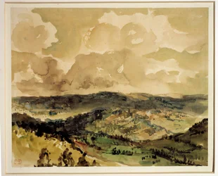 Panoramablick auf bewaldete Hügel um Croze
