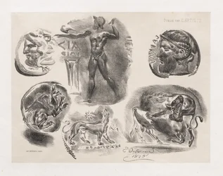 Blatt mit sechs antiken Münzen, 1825