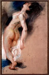Studie einer nackten, nach hinten gestürzten Frau; Studie eines Sklaven für „Der Tod des Sardanapal“