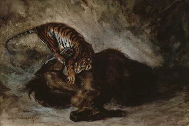 Tiger greift ein Pferd an