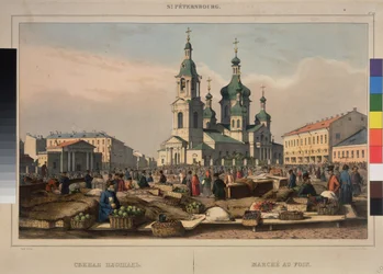 Heumarkt und die Kathedrale der Himmelfahrt der Gottesmutter in St. Petersburg