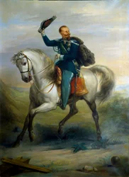 Porträt des Königs von Italien Vittorio Emanuele zu Pferd