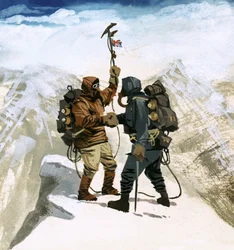 Hillary und Tensing erreichen den Gipfel des Mount Everest