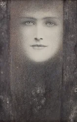 Die Maske, mit einem schwarzen Vorhang, ca. 1909