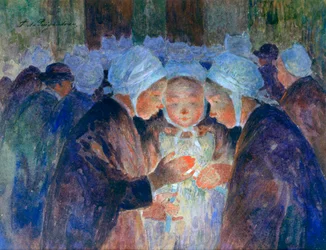 Junge Leute aus der Bretagne vor einer Prozession, um 1884-1930