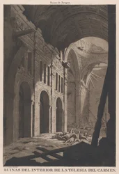 Ansicht der Ruinen des Inneren der Kirche Nuestra Senora del Carmen in Saragos..., 1808-14