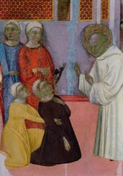 Exorzismus eines von einem Dämon besessenen Mannes, aus dem Altarbild des hl. Bernhard von Clairvaux
