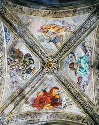 Fresken von Filippino Lippi auf der Kuppel, Strozzi-Kapelle, Kirche Santa Maria Novella, Florenz, Italien
