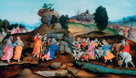 Moses bringt Wasser aus dem Felsen, ca. 1500