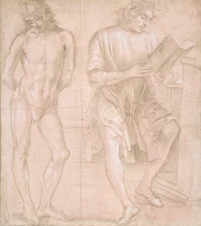 Stehender Jüngling mit Händen hinter dem Rücken und ein sitzender Jüngling beim Lesen (recto)