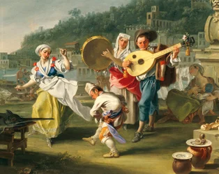 Tarantella in Mergellina, ca. 1750, von Filippo Falciatore, Öl auf Leinwand, Detail