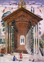 Ein Gitterüberdachter Gehweg, aus 