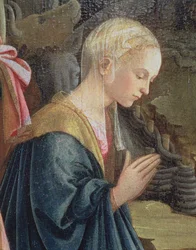 Die Geburt Christi, Detail der Madonna (1470)