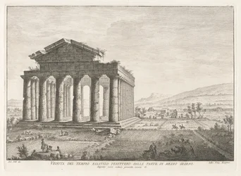 Veduta del tempio esastilo perittero dalla parte di mezzo giorno (Ansicht des Peripteral-Hexastyl-Tempels von Süden), aus Antichità di Pesto (Antiquitäten von Paestum)