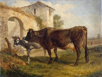 Rückkehr von der Weide, von Filippo Palizzi (1818-1899), Öl auf Karton, 32x24 cm, Italien