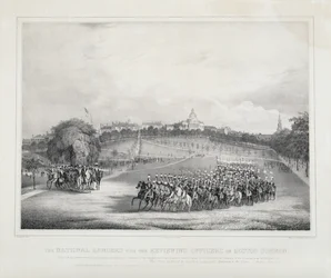 Die National Lancers mit den abnehmenden Offizieren auf dem Boston Common
