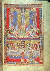 Verklärung, das letzte Abendmahl, aus der Floreffe-Bibel, ca. 1156