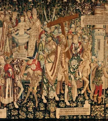 Die Legende vom Heiligen Kreuz (La leyenda de la Santa Cruz, de legende van het Heilig Kruis). (Detail) Ca. 1450. 430x1120cm.