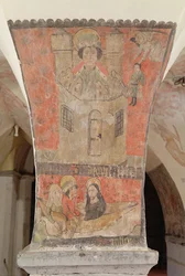 Daniel in der Löwengrube, darunter St. Julian, seine Frau und Jesus Christus, Wandgemälde aus der Krypta, ca. 1480-1540