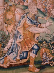 Flandrischer Wandteppich. Alexander vor dem Hohepriester Iaddo. Atelier von Oudenaarde. 17. Jahrhundert.