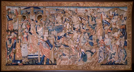 Flämischer Wandteppich. Durchquerung des Roten Meeres. Ca. 1490