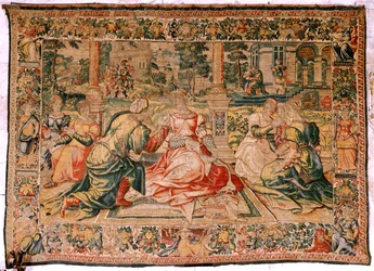 Flämischer Wandteppich. Serie Mark Anton und Kleopatra. Kleopatra und ihr Hof. Zweite Hälfte des 16. Jahrhunderts.