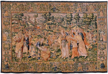 Geschichte von Cyrus. Tomyris befiehlt, den Kopf von Cyrus in ein Gefäß mit Blut zu tauchen. (nach Michiel Coxcie)