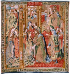 Flämischer Wandteppich. Serie Die Geschichte von David und Bathseba. Hochzeit von David und Bathseba. Zweites Panel der Serie. Modell Anonym. Herstellung Unbekannt, Brüssel. 1505