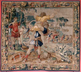 Flämischer Wandteppich. Serie Die Arbeiten des Herkules. Herkules und Antäus. Ca. 1528.