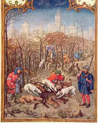 Fol.12v Der Monat Dezember: Wildschweinjagd, aus dem Breviarium Grimani, ca. 1515