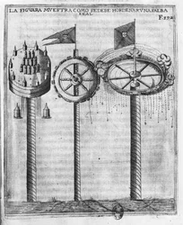 Wie man einen königlichen Salut abfeuert, Illustration aus Tratado de Artilleria von Diego Ufano, Brüssel, 1613