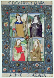 Marlay Cutting SP.5: Vier weibliche Heilige, aus einem Stundenbuch, produziert in Gent oder Brügge, ca. 1510
