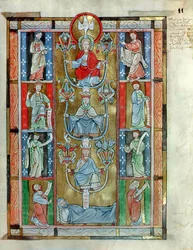 Ms 340 fol.11r Der Jessebaum, aus De Laudibus Sancte Crucis von Rabanaus Maurus (ca. 780-856) aus der Abtei Anchin