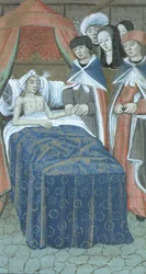 Patient im Bett mit zwei Ärzten, aus De Medina Fen I. II, von Avicenna (980-1037)