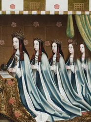 Porträts von Elizabeth von York, Königin von England, mit ihren vier Töchtern, Margaret, Elizabeth, Mary und Catherine, um 1510