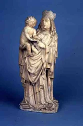 Skulptur der Madonna mit Kind aus Lüttich oder dem Maastal (Alabaster)