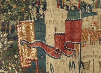 Wandteppich, der die Eroberungen von König Alfons V. von Portugal zeigt (Detail)