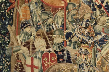 Wandteppich, der die Eroberungen von König Alfons V. von Portugal zeigt (Detail)
