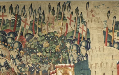 Wandteppich, der die Eroberungen von König Alfons V. von Portugal zeigt, Tournai. Detail.