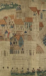 Wandteppich zeigt die Eroberungen von König Alfons V. von Portugal (Conquistas de Alfonso V de Portugal), Tournai. Detail