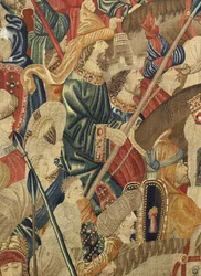 Wandteppich zeigt die Eroberungen von König Alfons V. von Portugal (Conquistas de Alfonso V de Portugal), Tournai. Detail