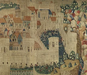 Wandteppich, der die Eroberungen von König Alfons V. von Portugal zeigt, Tournai (Detail)
