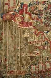 Wandteppich, der die Eroberungen von König Alfons V. von Portugal zeigt (Conquistas de Alfonso V de Portugal), Tournai. (Detail)