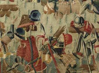 Wandteppich, der die Eroberungen von König Alfons V. von Portugal zeigt (Conquistas de Alfonso V de Portugal), Tournai. (Detail)