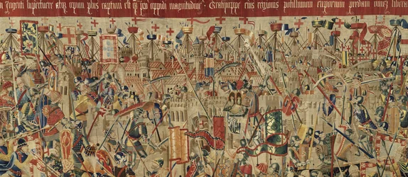Wandteppich, der die Eroberungen von König Alfons V. von Portugal zeigt (Conquistas de Alfonso V de Portugal), Tournai. (Detail)
