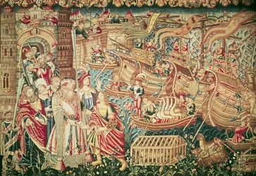 Die Ankunft von Vasco da Gama (ca. 1469-1524) in Kalkutta, 20. Mai 1498