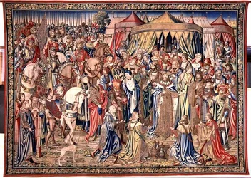Die Übergabe der königlichen Insignien, Wandteppich von David und Bathseba, ca. 1510-15