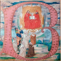 Die heilige Dreifaltigkeit, Initialbuchstabe B (Miniatur)