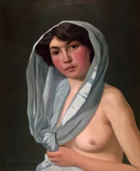 Frau mit blauem Schal