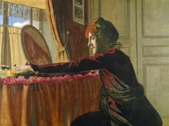Gabrielle Vallotton am Frisiertisch